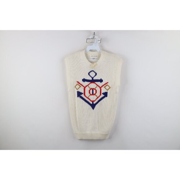 Vintage Sweaters - Deadstock Vtg 80s 90s Streetwear Womens Large Nautical Boat Anchor Sweater Vest